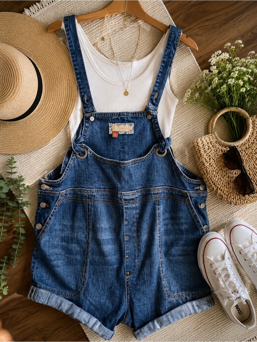 Pilcro Anthropologie Denim Jean Short Overalls in Dark Blue